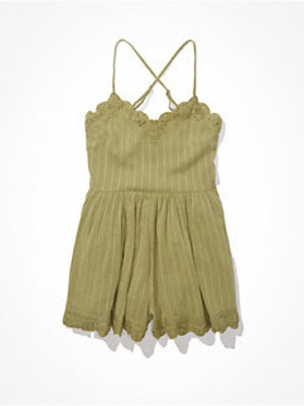 American Eagle Embroidered Romper in Green